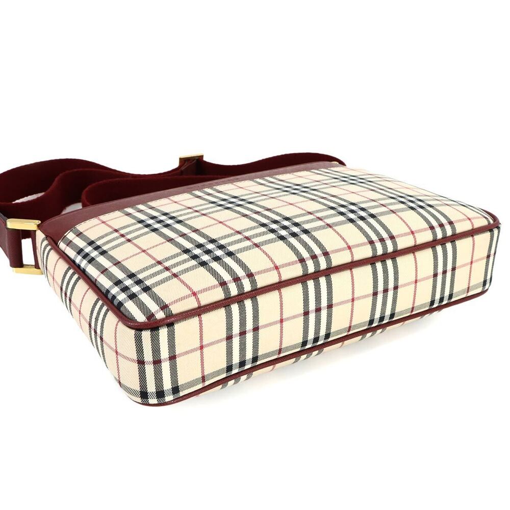 Burberry Nova Check Shoulder Bag Canvas Leather Beige Bordeaux Red - Picture 4 of 8